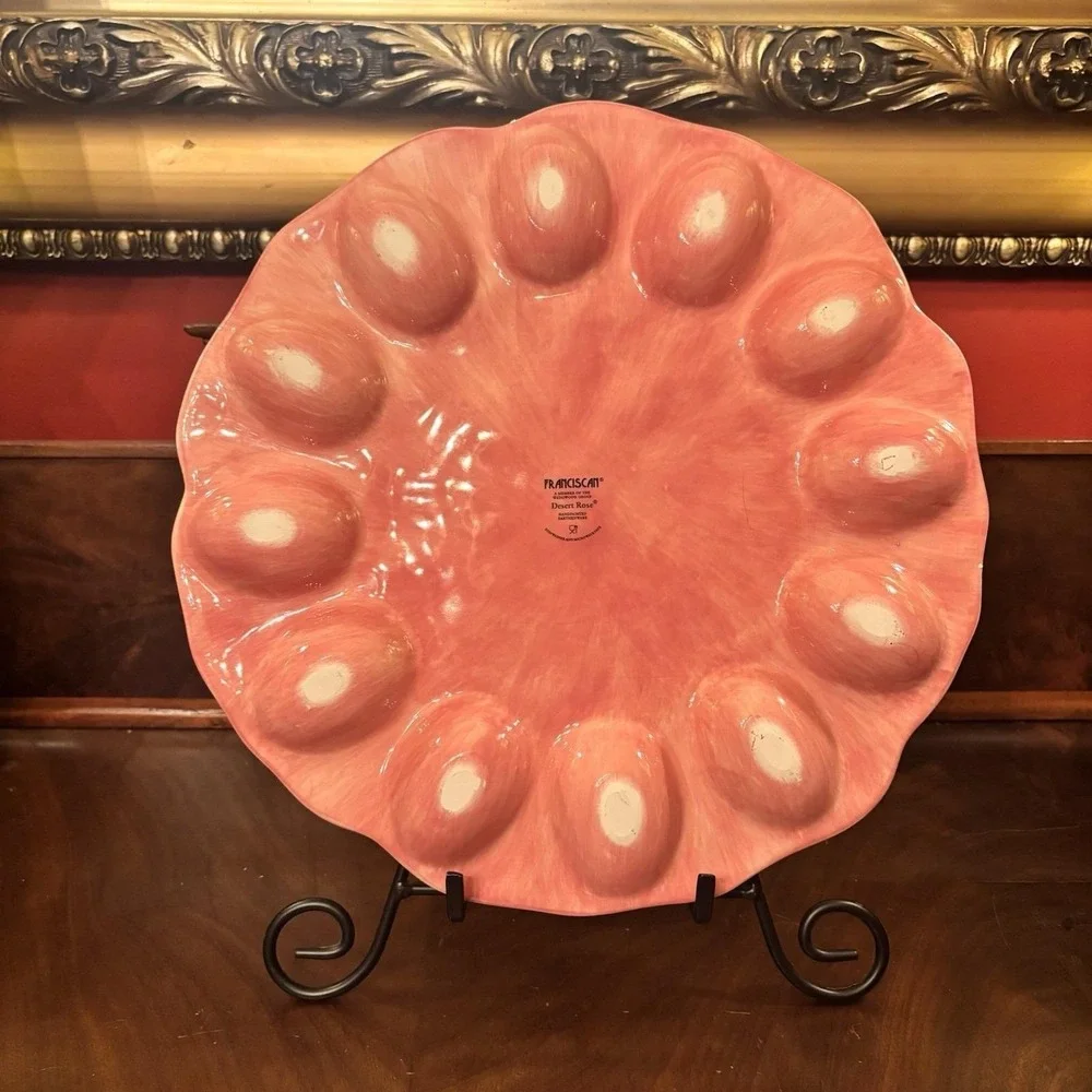 Franciscan Desert Rose Deviled Egg Plate Pink Hand Painted Earthenware 12 Egg